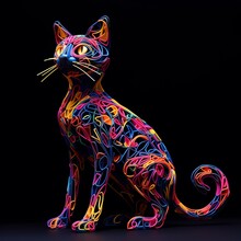 A Colorful Cat Sculpture With Black Background