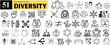 © Arafat - 51 diversity and inclusion icon set. this set showcases different facets of human identity, such as race, ethnicity, gender, sexuality, religion, disability.  posters, flyers, logos, stickers, banners