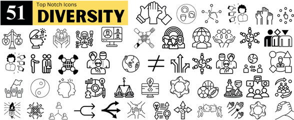 Wall Mural - 51 diversity and inclusion icon set. this set showcases different facets of human identity, such as 