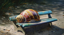Shell On The Beach,Bench In The Park. Generative Ai