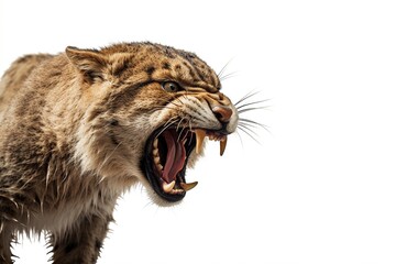 Poster - Aggressive roaring leopard isolated on white background.