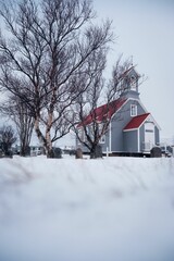 Canvas Print - Beautiful winter scene featuring a picturesque church in Reykjavik, Iceland