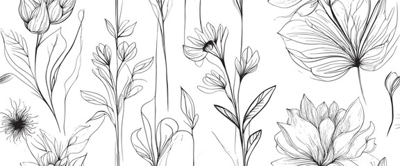 Poster - minimal botanical summer graphic sketch line art drawing, trendy tiny design, leaf elements vector illustration