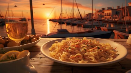 Italian dish at a coastal Italian restaurant. Inspiration for summer holidays.