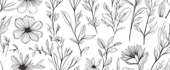Wall Mural - minimal botanical summer graphic sketch line art drawing, trendy tiny design, leaf elements vector illustration