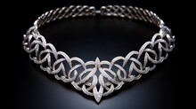 A Stunning White Gold Necklace, Masterfully Crafted And Showcasing Its Luxurious Charm. Generative AI