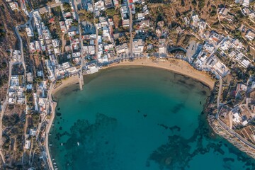 Sticker - the city has an aerial view of a beach in the bay