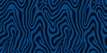 Abstract Blue Curve Shape Seamless Pattern. Monochrome Zebra Skin Wallpaper. Dynamic Wave Surface Ornament.