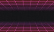 Laser Neon Grids in Deep Space. Retro Futuristic Design in 80s Style. Synthwave, Retrowave, Vaporwave Theme