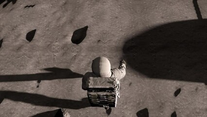 lunar astronaut in space suit walking on the moon. planet earth is visible. 3d rendring animation