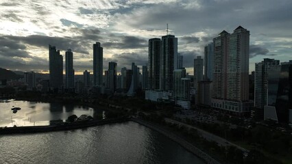 Wall Mural - Drone footage over Cinta Costera in Panama City, Panama