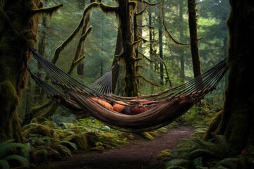 Wall Mural - hammock strung between trees in a forest