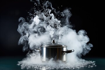 Wall Mural - steamer releasing steam over a pot of boiling water