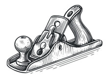 Old Planer, Shaving Tool For Woodwork. Woodworking, Carpentry Sketch Vintage Vector Illustration