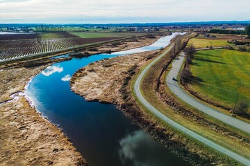 an aerial shot of Pitt Meadows, BC, Canada