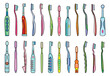 Toothbrush color vector illustration on white background . Dental brush set icon.Vector illustration toothbrush for hygiene oral.Color set icon dental brush.