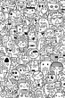 © Sakrapee Nopparat - Illustration of coloring book doodle crowd cute alien monster Created with Generative AI technology.