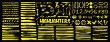 Highlighters Markers In Hand-drawn Style. Numbers, Underline, Round, Arrows, Punctuation Marks And Sketch. Highlighters, Hand Drawn Underline. Handwritten Notes For Text Or School Board. Vector Set