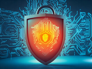 Poster - Cyber security and data protection of private information. Locks of blue shield concept. AI Generative