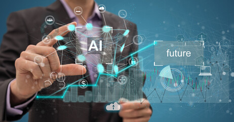 Poster - Trading with AI technology, Digital transformation technology strategy, IoT, internet of things. transformation of ideas an the adoption of technology in business in the digital age,