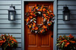 Autumn wreath on front house door