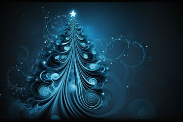 Wall Mural - Blue abstract Christmas tree backdrop. Generative AI