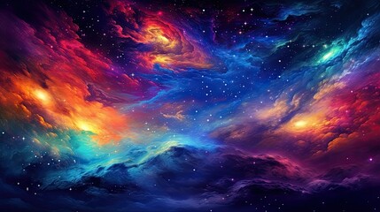 Wall Mural - colorful rainbow cosmic universe with stunning galaxy, stardust, nebula and shining stars in space b
