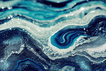 Wall Mural - Vivid blue acrylic color liquid ink swirled abstract background with modern ravishing turbulence wavy pattern and detailed texture by Generative AI.