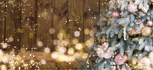 Wall Mural - Beautiful decorated fireplace and Christmas tree at cottage