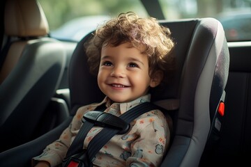 Aufkleber - Smiling child strapped in a car seat