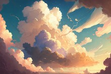Anime-inspired Clouds Painted With A Soft, Dreamy Touch In The Afternoon. Generative AI
