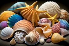 Assorted Vibrant Seashells. Generative AI