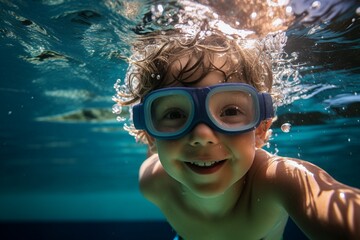 Poster - A child dives in a swimming pool