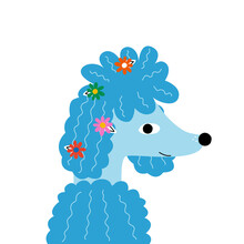 Cute Blue Poodle With Wavy Coat. Childish Print. Vector Hand Drawn Illustration.