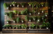 Pflanzen in Behältern aufgehängt an einer Wand, moderne Raumgestaltung, 2, Ai generiert
