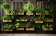 Pflanzen in Behältern aufgehängt an einer Wand, moderne Raumgestaltung, Ai generiert