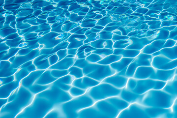  Vibrant blue water surface with captivating sunlit reflections, closeup view of a swimming pool