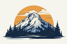 Doodle Inspired Mount Rainier, Cartoon Sticker, Sketch, Vector, Illustration