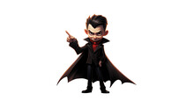 Little Vampire Pointing At Something While Grinning. Transparent Background. Generative AI.