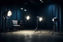 A Stage With A Chair And A Camera On It Generative AI