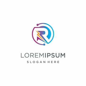 R letter icon Lightning combination editable stroke logo. Perfect for logos, technology and infographics. Change the line thickness in any vector-enabled application.