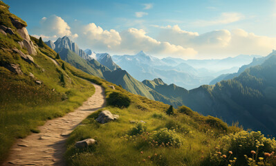 Wall Mural - beautiful landscape with walkway and clouds