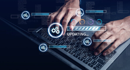 Update software and installing new version system in computer. Man upgrade program, Business technology internet loading bar with installing the update for the quality better.