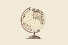 Doodle Inspired Antique Globe, Cartoon Sticker, Sketch, Vector, Illustration