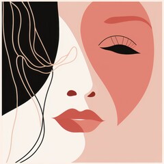 Vector illustration of two beautiful women face in minimalistic abstract style.