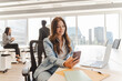 © Maria Vitkovska - Beautiful american businesswoman holding smartphone, reading text message