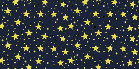 Aufkleber - Yellow casual stars on a blue background. Seamless pattern with stars from the sky. Design for textile, fabric, clothing, ornament, background, wrapping.