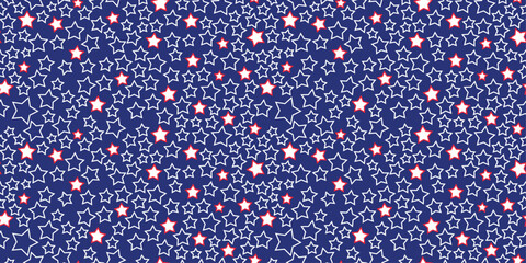 Poster - Background of blue stars, with occasional splashes of red. Design for textile, pillows, clothing, background, wrapping, notebooks.