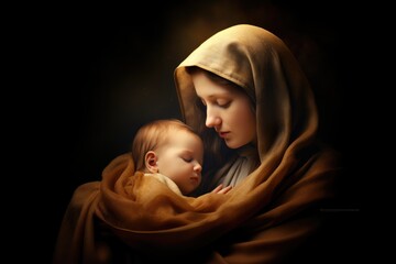 Poster - Nativity scene: Virgin Mary and Baby Jesus