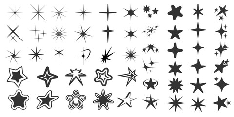 Y2k style graphic design. Star burst sticker vector set. Stars collection. Star icons.